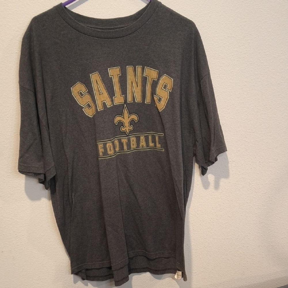 NFL Authentic Saints Short Sleeve Tee - Charcoal Gray with Gold Print Size XXL